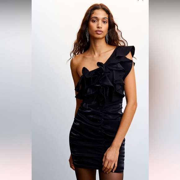 MANGO Ruffle Draped mini dress - Picture 1 of 12